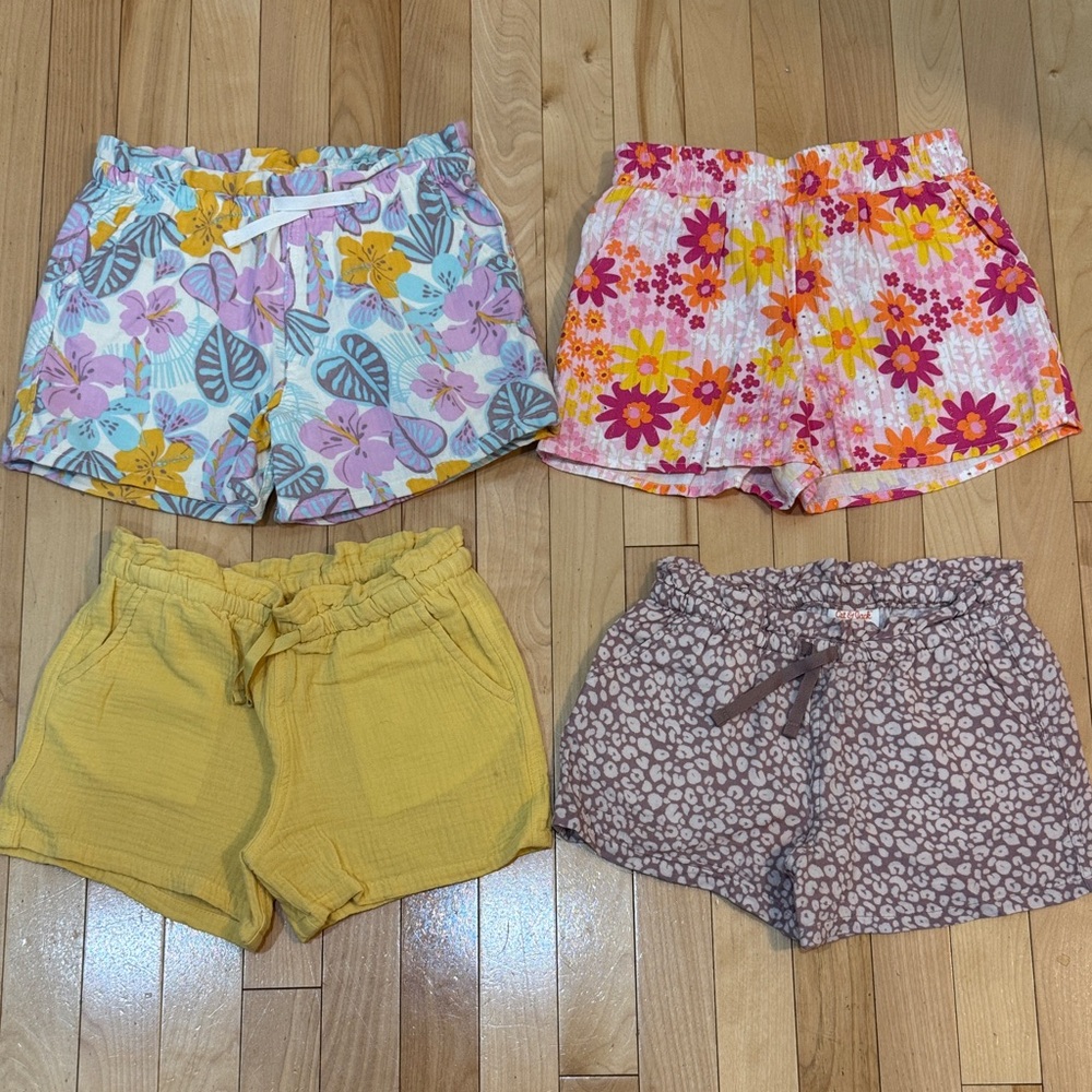 NWOT Cat & Jack Kids Floral and Solid Shorts Set - Purple, Pink, Yellow, Brown